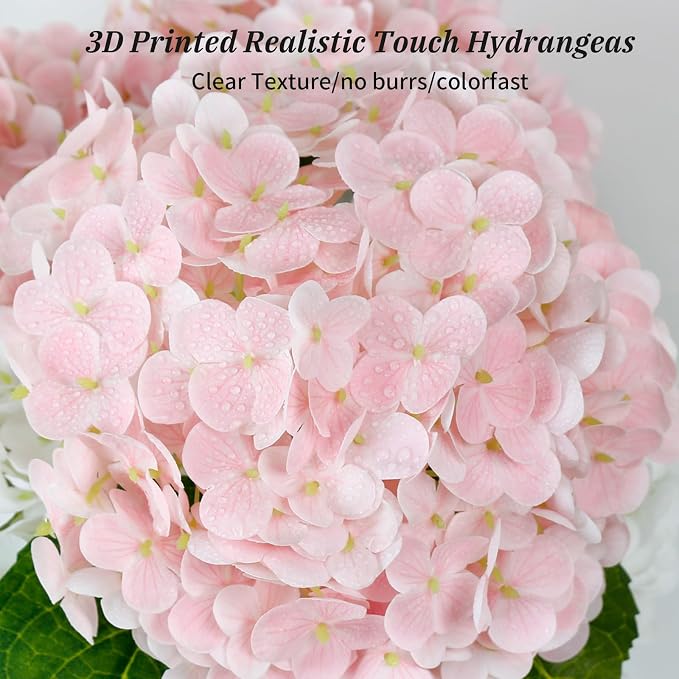 Leftover 21" Pink Hydrangea Artificial Flowers,3 Pcs Real Touch Hydrangea Flowers with Butterflies for Centerpiece Table Decorations,Floral Arrangements for Coffee Table Decor,Living Room Decor