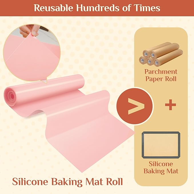 Silicone Baking Mat, 16 IN x 6 FT Free Cutting Baking Sheet, Non-Stick Reusable Dough & Pastry Mat, Non-Slip Silicone Mat Roll for Air Fryer Liner, Freeze Dryer, Oven Baking Pan, Kitchen Counter