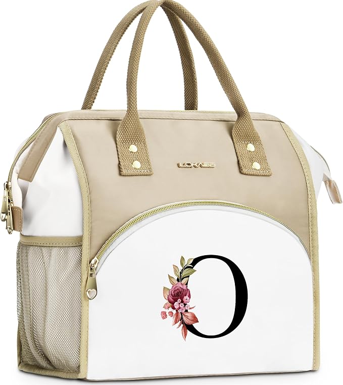 Initial Lunch Bag Women, Cooler Insulated Lunch Bag, Large Adult Leakproof Lunch Box for Picnic Work, Personalized Tote Bag, Birthday Gifts/Mother's Day Gifts, Letter O.
