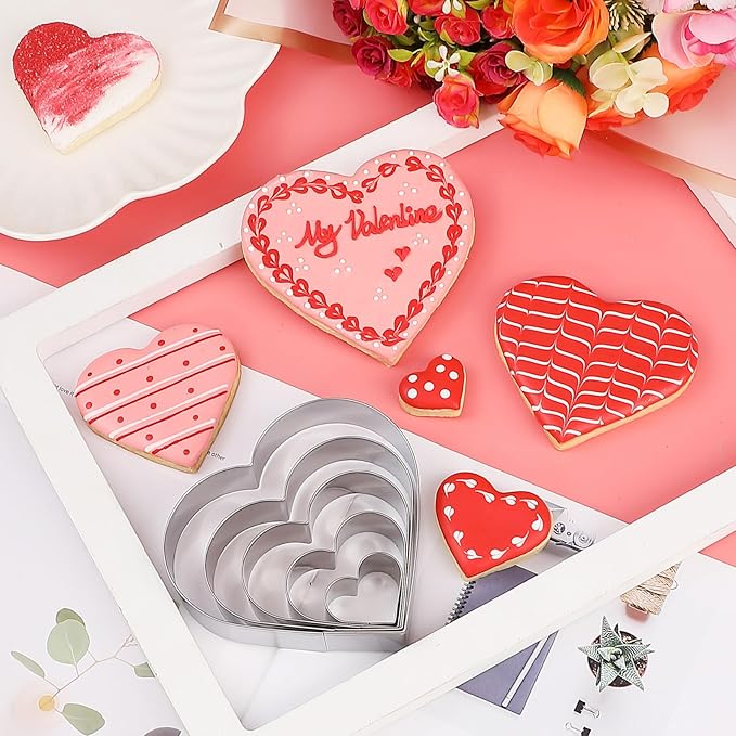 Heart Cookie Cutter Set - 5 Piece - 4.57" 3.86" 2.95" 1.97” 1.38" - Love Shaped Cookies Fondant Biscuit Molds for Valentines Day Holiday Birthday Party - Stainless Steel