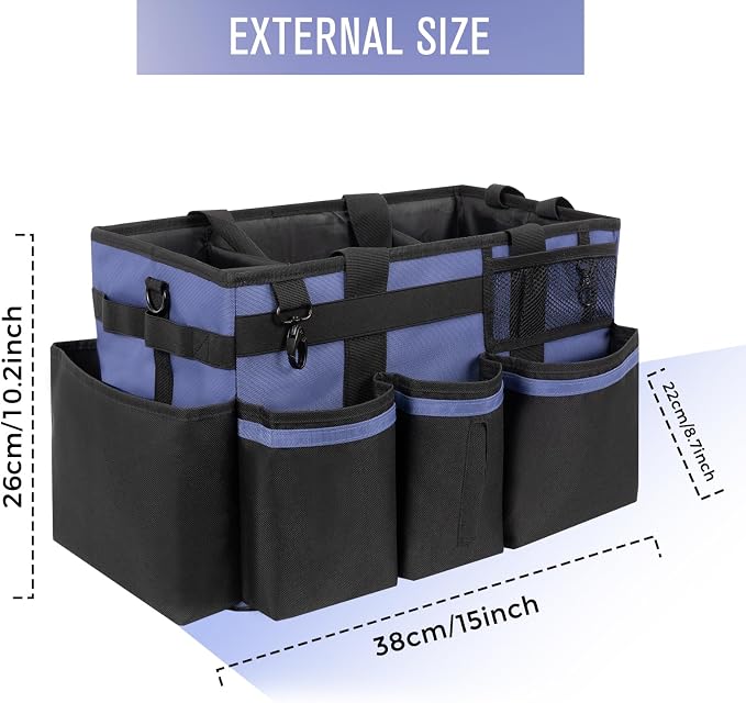 SCAVATA Wearable Cleaning Caddy, Cleaning Caddy Supplies Organizer with Handle & Shoulder Straps for Housekeepers, Under Sink & Car Cleaning Tool Organizers Bag with 4 Foldable Divider (CeruleanBlue)