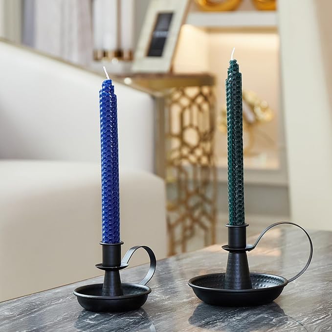 Black Iron Pillar Candlestick Holders, with Handle, Taper Candle Holder for Candlesticks, for Fireplace Party, Dining, Home, Wedding Decor,Fits 3/4 inch Thick Candle&Led Candles（Set of 6 Pcs）