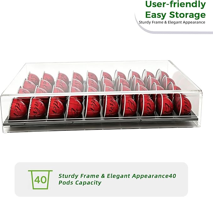 Lovemolly Acrylic Capsule Drawer for Nespresso Vertuo, 40 Pod Coffee Organizer with Thickened Shelf Hold Up to 22 lbs, Countertop Storage Fits Under Coffee Maker, 15"L x 10.7"W x 2.9"H