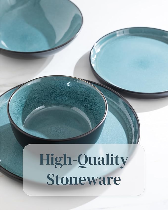Stoneware coffee mugs set 8 pcs – 14.5 oz petrol blue ceramic coffee cups – Dishwasher and microwave safe – Stylish coffee cup set – Dinner service Pure Living Interior Design