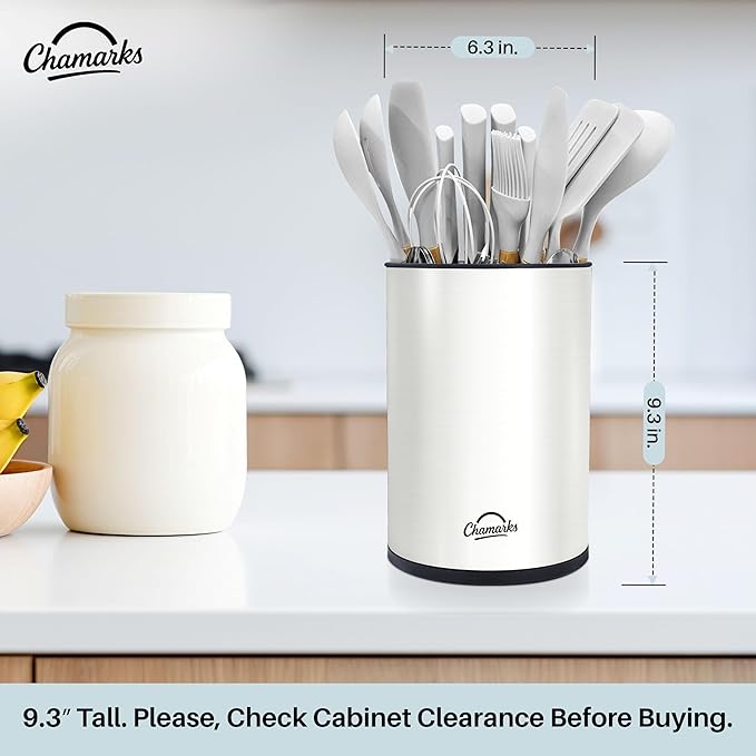 3-in-1 Kitchen Utensil Holder for Countertop with Knife Block and Silverware Caddy. (White)