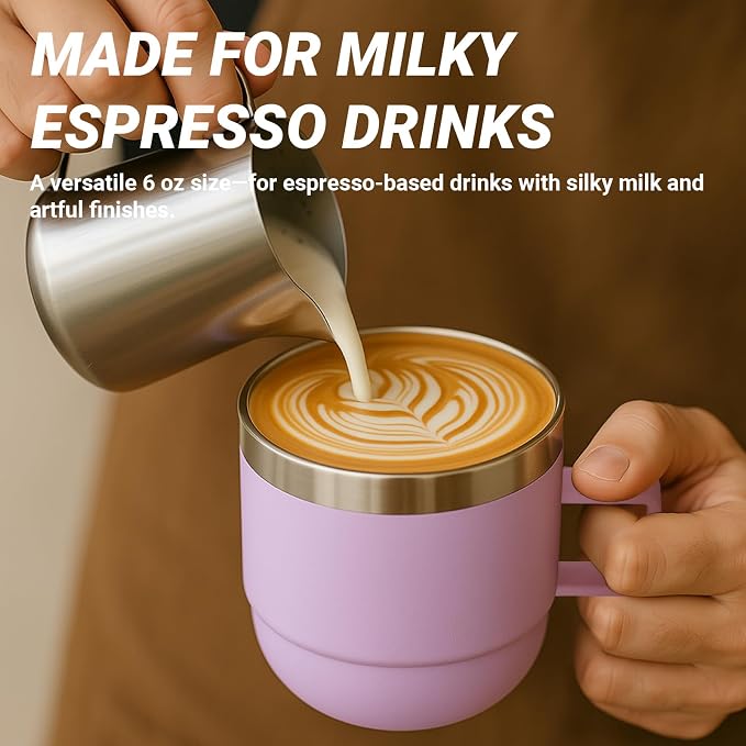 6 oz Small Espresso Mug with Handle, Ceramic-Lined 18/8 Stainless Steel, Double-Wall Vacuum Insulated, Stackable, Dishwasher Safe, for Cortado & Flat White, 2 Pack, Wine Red
