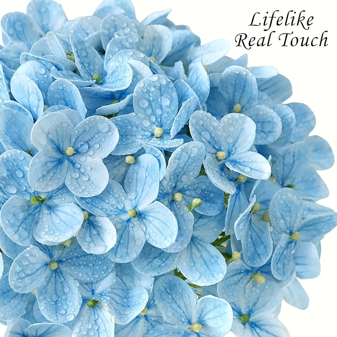 JINWOE 4Pcs Hydrangea Artificial Flowers, 20" Lifelike Latex Silk Real Touch Faux Hydrangea Flowers, Artificial Hydrangeas Bouquet for Wedding Centerpieces Tables Party Home (Sky Blue)