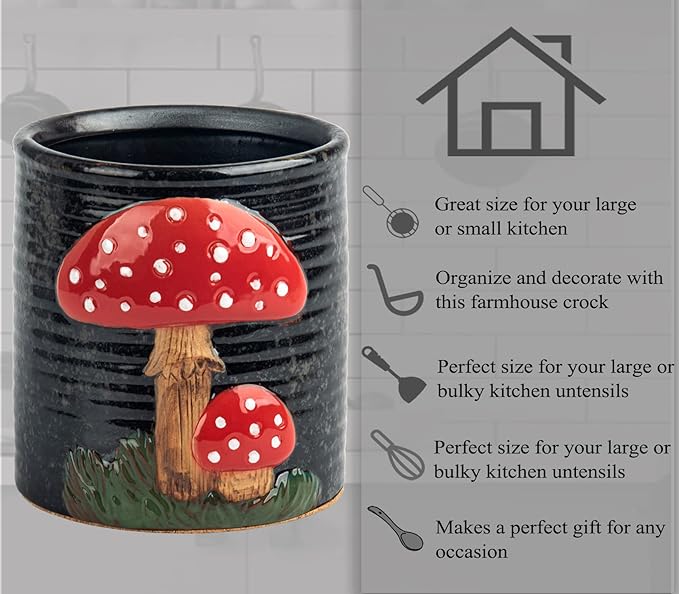 dgudgu Mushroom Kitchen Utensil Holder For Countertop Ceramic Utensil Holder For Kitchen Counter Large Cooking Utensil Utensil Crock Holder Spatula Holder Utensil Organizer For Countertop