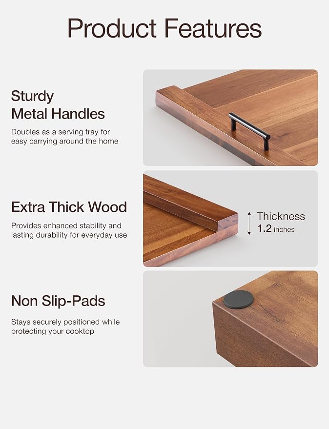 TIDITA Acacia Wood Stove Top Covers for Electric Stove - Wooden Noodle Board for Gas Stovetop - Stove Top Covers for Gas Burners - Wooden Kitchen Sink Cover for Counter Space & Decorative Tray