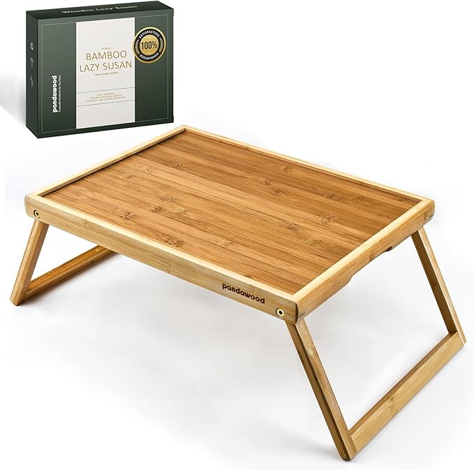 Bamboo Breakfast Tray for Bed - Bed Tray Table with Folding Legs for Eating - Foldable Food Tray with Handles - TV Lap Tray for Couch Adults Kids - Portable Bamboo Bed Tray with Legs for Laptop