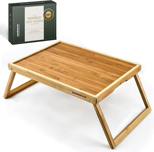 Bamboo Breakfast Tray for Bed - Bed Tray Table with Folding Legs for Eating - Foldable Food Tray with Handles - TV Lap Tray for Couch Adults Kids - Portable Bamboo Bed Tray with Legs for Laptop