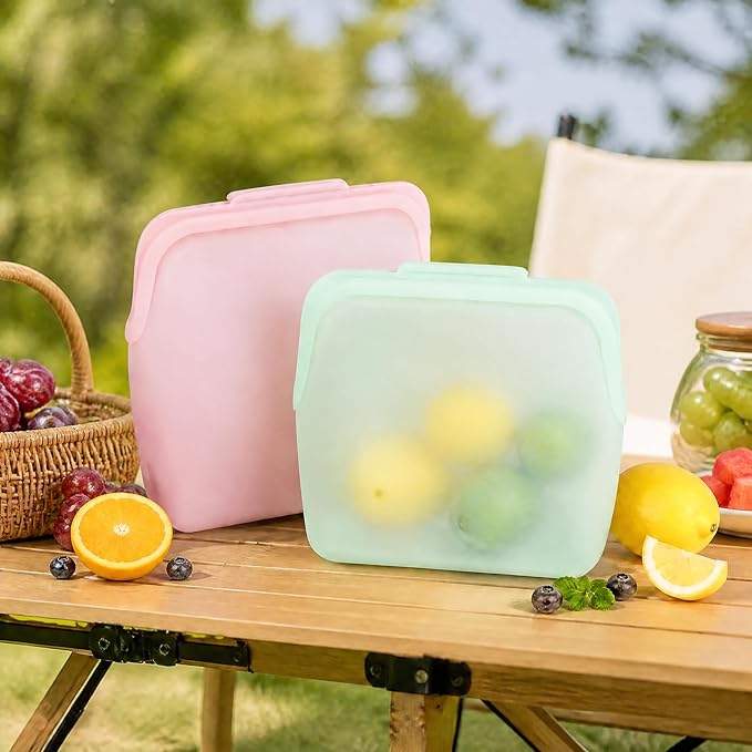 STHF Everbag Reusable Silicone Food Storage Bags — Leak‑Proof, Upright Freezer & Sous‑Vide Safe, Odor‑Proof, High‑Temperature Resistant Food Storage Bags