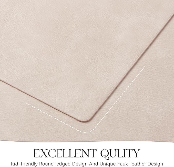 MOSAYT Vinyl Placemats Set of 8-12 X 17 Inch - Faux Leather 100% Waterproof Oil-Proof Wipeable PU Place Mats, Heat Resistant Reversible Table Mats for Kitchen, Dining, Outdoor, Beige