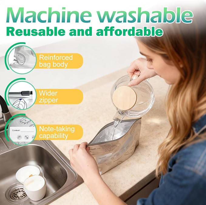 90PCS Reusable Aluminum Foil Sealable Storage Bags, Upgrade Vacuum Zipper Pouches for Food, Stand Up Foil Sealable Bags with a Stand-Up Bottom Design Preservations Bags for Vegetable Fruit Meat (90)