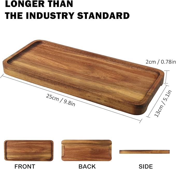 Wooden Serving Platter, 9.8 x 5.1 Inch, Set of 5, Acacia Wood Tray, Perfect for Serving Charcuterie, Desserts, Dips, Sushi, Parties, Family Gatherings, Weddings, and Home Decor, by GNIEMCKIN.