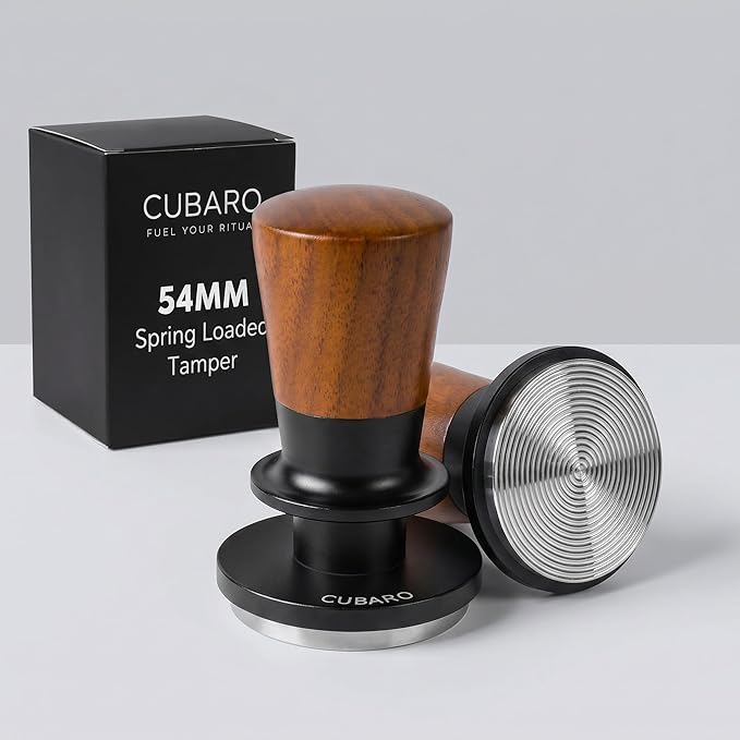 53.3mm Calibrated Espresso Tamper - 30lb Spring Loaded Auto-Leveling Coffee Tamper with Walnut Handle & Ripple Stainless Steel Base for 54mm Portafilters