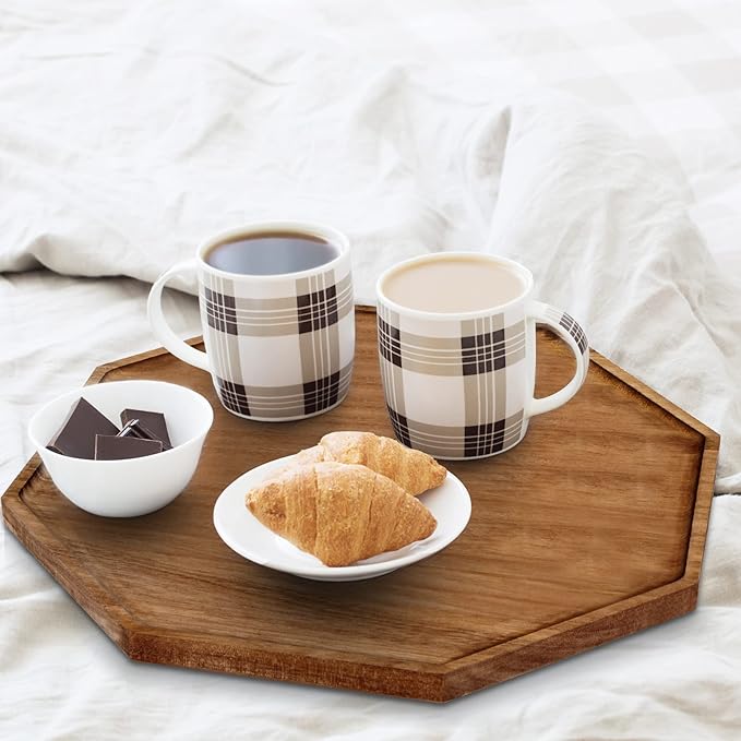 Set of 3 Acacia Wood Serving Trays, Octagonal Wooden Platters for Vegetable,Fruit, Charcuterie Boards,Cheese and Coffee Tea Platters Wedding Table Supplies Spring Serving Trays(8 in & 10 in &12 in)