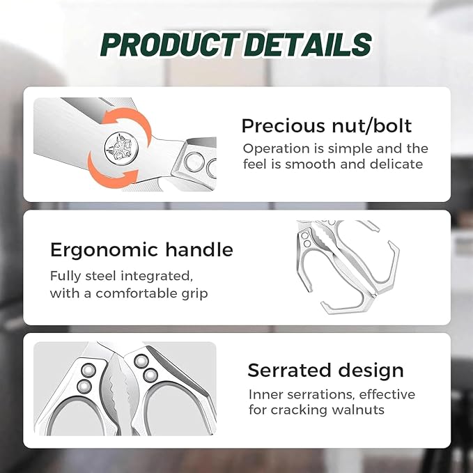Heavy Duty Kitchen Shears, Multifunctional Heavy-Duty Kitchen Shears, Japanese Cooking Shearss for Chicken, Meat, Seafood Cutting