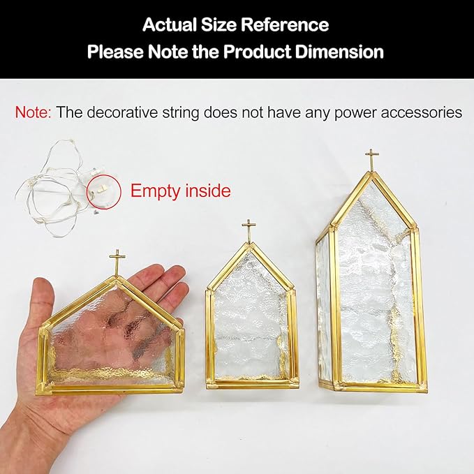 Glass Candle Holder Set of 3, Gold Metal & Textured Glass House-Shaped Candle Holders for Elegant Home Decor, Wedding Table Decor, Mantel & Living Room Accents
