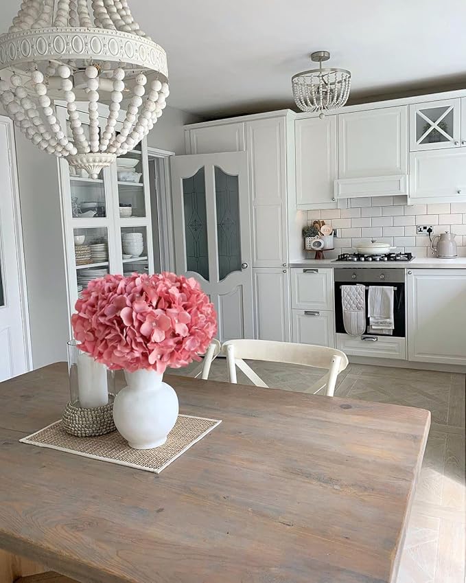 JINWOE 5Pcs 20Inch Large Pink Silk Hydrangea, Cameo Brown Lifelike Artificial Flower Heads with Stems Fake Hydrangeas Flowers for DIY Wedding Baby Showers Centerpiece Home Decor