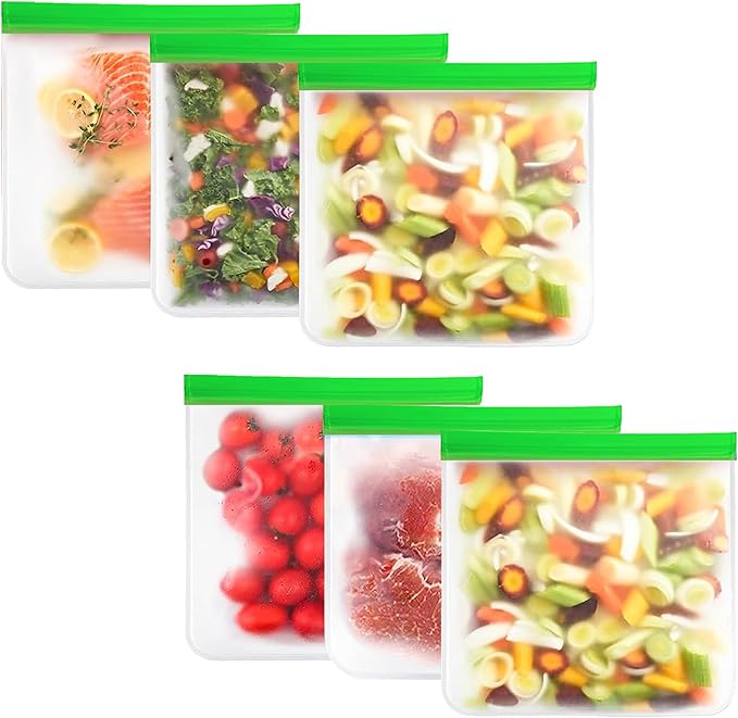 6-Pack Reusable Gallon Silicone Freezer Bags – Extra-Thick & Leakproof | BPA-Free, Eco-Friendly & Plastic-Free | Stand-Up Design | Perfect for Meal Prep, Marinating, Storing Meat, Vegetables & More