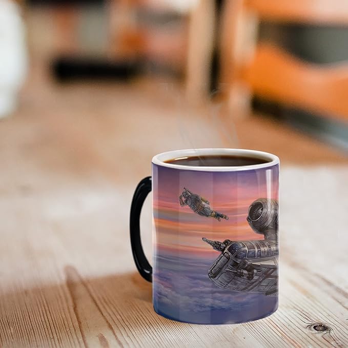 Morphing Mugs Star Wars – The Mandalorian – Razor Crest – The Escort – Thomas Kinkade Studios - One 11 oz Color Changing Ceramic Mug – Image Revealed When HOT Liquid Is Added! MMUG1222