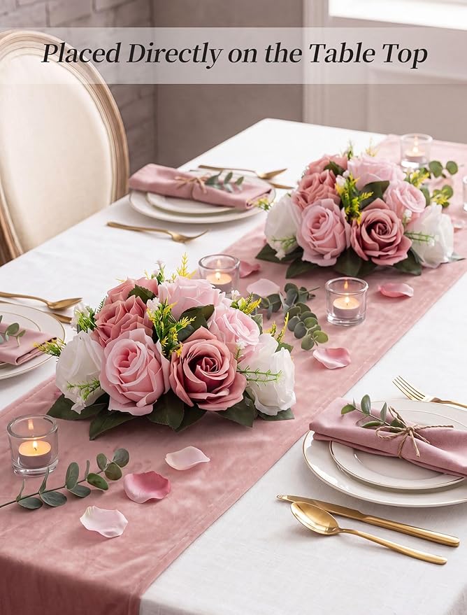 BLOSMON Dusty Rose Flowers Centerpieces: 10 Pieces Pink Roses Artificial Flower Balls for Wedding Dinning Table - Fake Silk Kissing Floral Arrangements for Home Party Event Decor
