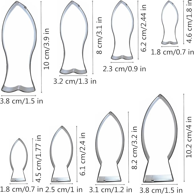 Fish Shaped Cookie Cutter Set of 8 pcs, Stainless Steel Jesus Fish Fondant Cutters (4 pcs Flat Tail + 4 pcs Fork Tail)