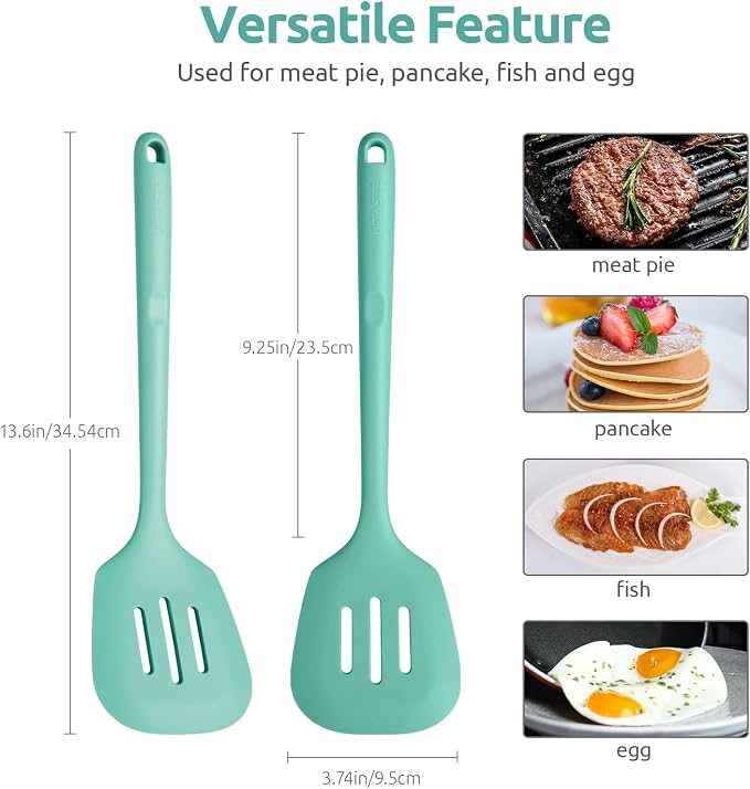 U-Taste 18/8 Stainless Steel Measuring Cups and Spoons Set (Set of 12,Multicolor), and 600℉ Heat Proof Long & Wide Silicone Solid & Slotted Turner for Egg, Pancake (Set of 2, Aqua Sky)