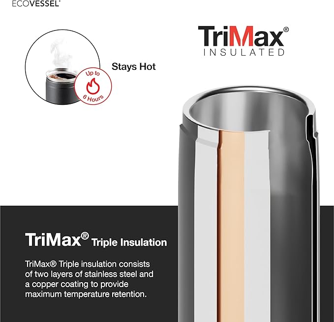 EcoVessel Travel French Press, Portable Coffee Maker, Stainless Steel Insulated Coffee Press, Reusable Single Serve Bottle for On-The-Go Use, 14oz (Stone)