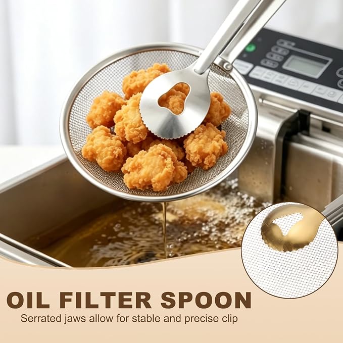 uxcell 2Pcs Stainless Steel Strainer Tongs, 11.2" Multi-Functional Food Strainer with Clip Fine Mesh Oil Filter Skimmer Hot Pot Clips for Kitchen Tool Restaurant Frying Cooking, Silver