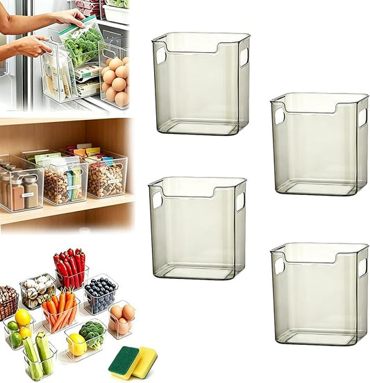 Thickened Crystal Clear Freezer Storage Bins, Multipurpose Freezers Handles Storages Bins, Stackable Deep Crystal Freezer Storage Cold Easy To Clean For Every Room(4PCS-S Green)