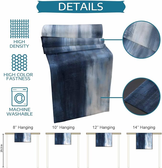 Ombre Dark Blue Short Table Runners 48 Inches, Cotton Linen Fabric Table Runner Dresser Scarf, Modern Simple Painting Art Tablerunner for Party/Kitchen/Dinner/Wedding Decor 13"x48"