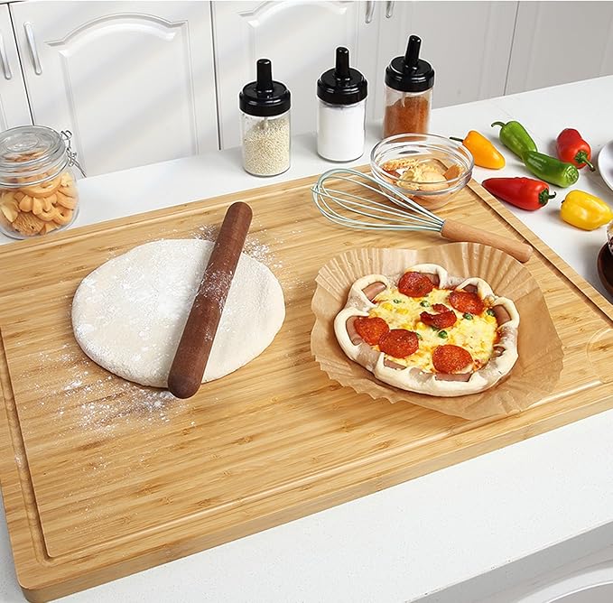 Extra Large Bamboo Wood Cutting Board, 24 x 18 Inch Kitchen Wooden Chopping Board with Juice Groove, Reversible Butcher Block Cutting Board for Meat, Turkey Carving
