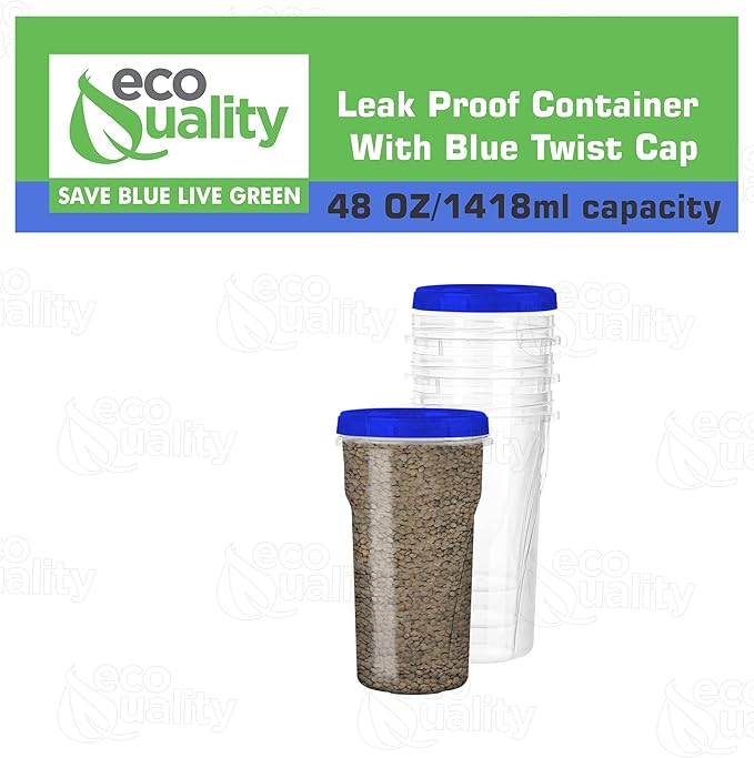 (20 Pack) 48oz Twist Top Storage Deli Containers - BPA Free Snack Containers Airtight Reusable Plastic Food Storage Canisters with Twist Seal Lids, Leak Proof, Meal Prep, Lunch, To go, Stackable