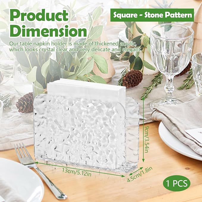 LELE LIFE Acrylic Napkin Holder for Table, Crystal Clear Cocktail Napkin Holder for Kitchen Dinner Christmas, Modern Stone Pattern Napkin Dispenser