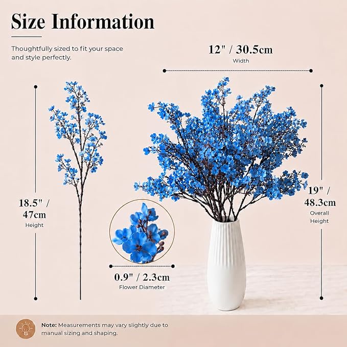 Mandy's Royal Blue Artificial Baby’s Breath Flowers 6 Bundles Silk Gypsophila, 18.5 Inch European Style Modern Home Decor Centerpiece, Neutral Wedding Flower Arrangements