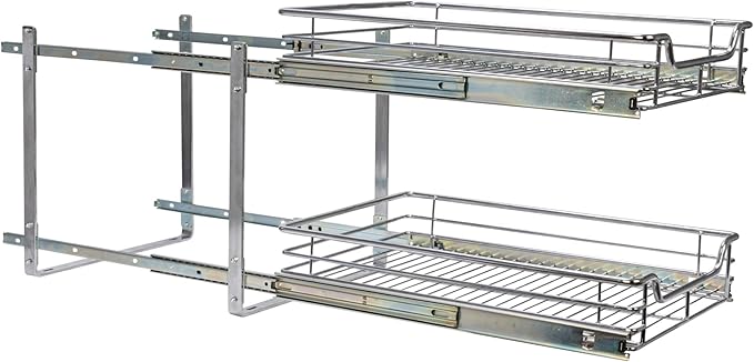 Household Essentials Chrome-Plated Steel Dual-Tier Slide-Out Organizer