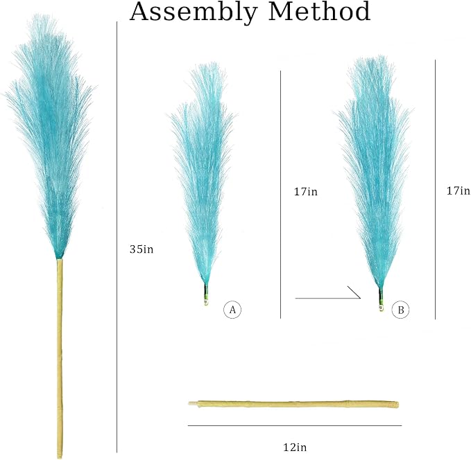 TORONTOKYO 8Pcs Blue Faux Pampas Grass Tall Decor, 35.4” Fluffy Artificial Pompous Grass Branches, Large Pampas Grass Reed Stems for Floor Vase Filler, Wedding, Baby Shower, Home Boho Decor