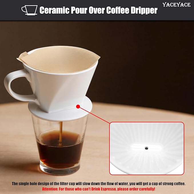 Ceramic Coffee Dripper, White Ceramic Pour Over with Single Hole, Medium Pour Over Coffee Dripper for Café, Bar, Shop, Office, Home