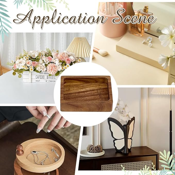 MAYJOYDIY Acacia Wood Rectangular Serving Tray, Rectangular Wood Serving Platter for Display Collectible Ring Jewelry Earring Necklace Trinkets Decorative Organizer 3.9" x 2.9"
