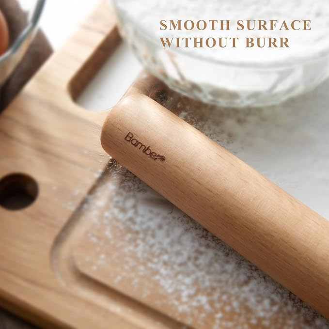 Bamber Wood Rolling Pin for Baking Small Wooden Rolling Dowel Stick Dough Roller for Cookie Dumpling Pastry Pizza Tortilla, 13.4'' by 1.2''