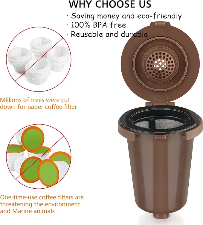 Newly upgraded Reusable Filter Cup for Cuisinart, Compatible with Cuisinart #SS-RFC HomeBarista Reusable Filter Cup, Brown (2 Pack)