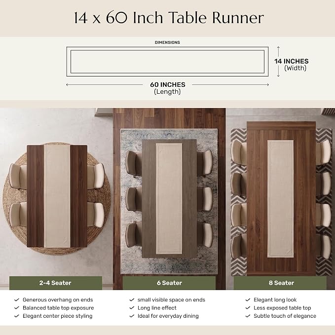 Solino Home Linen Rainforest Green Hemstitch Table Runner 60 Inches - 100% Pure Linen Small Table Runner 14 x 60 Inch Ideal for Dresser and Coffee Tables - Classic Hemstitch