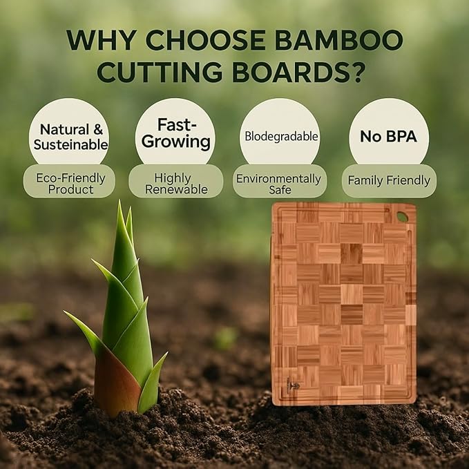 Premium Bamboo Cutting Board-15x10 Inch - End Grain Heavy Duty Cutting Board with Juice Groove, Built-In Handle & Hanging Hole, Knife-Safe Chopping Board for Meat, Vegetables & Kitchen Prep