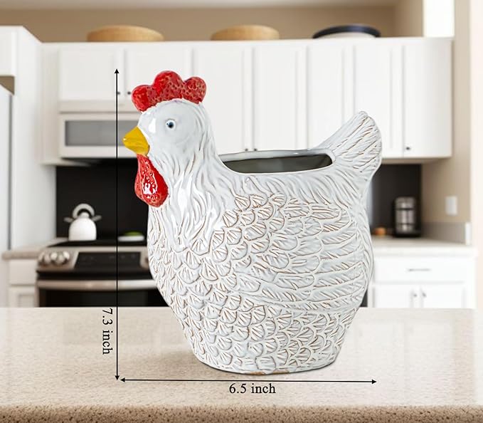 Hen Kitchen Utensil Holder For Countertop Ceramic Utensil Crock For Kitchen Counter Chicken Decorative Farmhouse Organizer Crock For Forks Spoons Cooking Utensils Countertop Storage Container