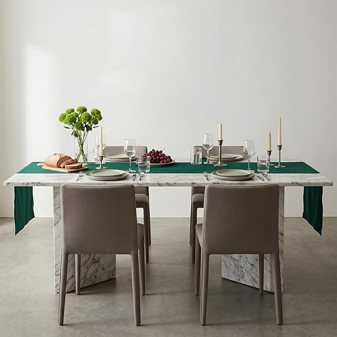 Solino Home Linen Table Runner 90 Inches Long - 100% Pure Linen Rainforest Green Dining Table Runner 14 x 90 Inch - Fete
