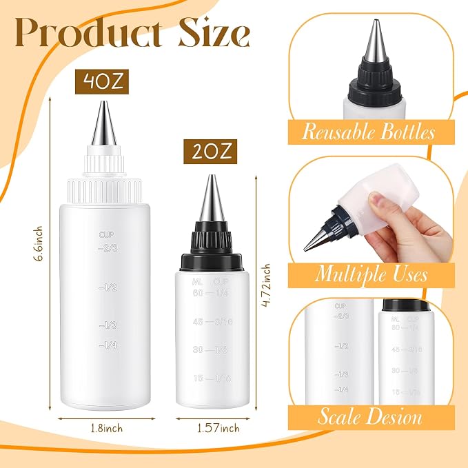 4 Pcs Plastic Squeeze Bottles for Cookie Icing Bottle Decorating Supplies Squeezing Applicator Writer for Food Coloring Frosting Pancake Arts (2 oz & 4 oz)
