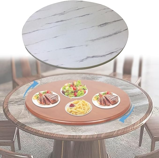 Large Wooden Lazy Susan 360° Swivel Turntable Serving Plate Ø 50/60/70/80/90/100cm, Round Dining Table Service Tray, 16mm Thick, High Temperature Resistants, Tabletop Organizer(White,Ø70cm)