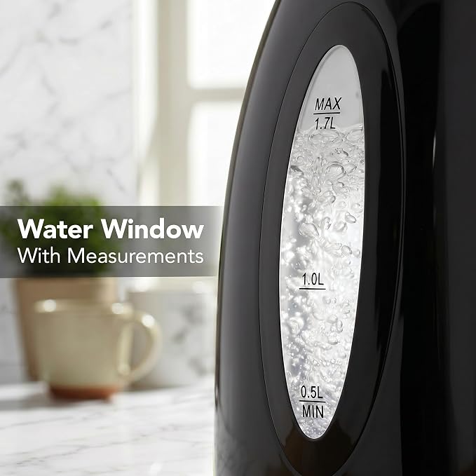 OVENTE Electric Kettle, 1.7L Fast Boiling Water Heater for Coffee or Tea, BPA Free with Water Level Gauge, Auto Shut-Off, Boil-Dry Protection, Indicator Light and Removable Filter, Black KP72B